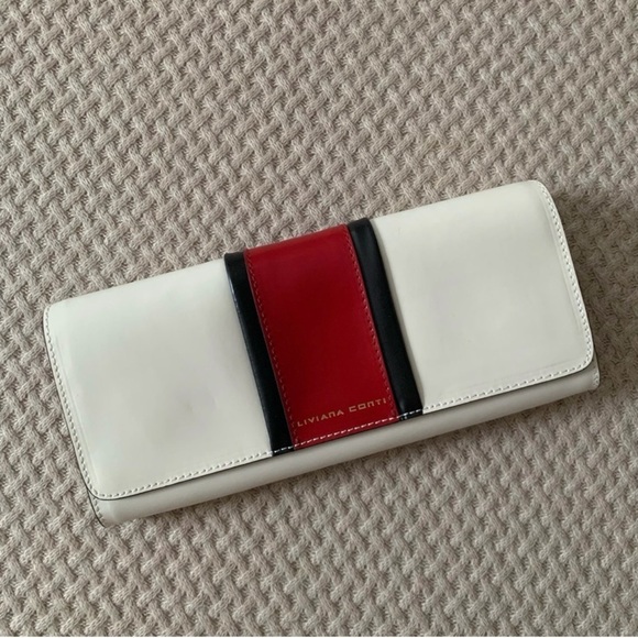 Liviana Conti Italian Leather Clutch – White with Red Stripe | NWOT - Picture 3 of 13